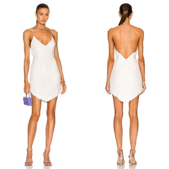 Retrofete Dresses & Skirts - Retrofete Sirena Feather Sequin Cross Back Asymmetrical Mini Dress Size XL